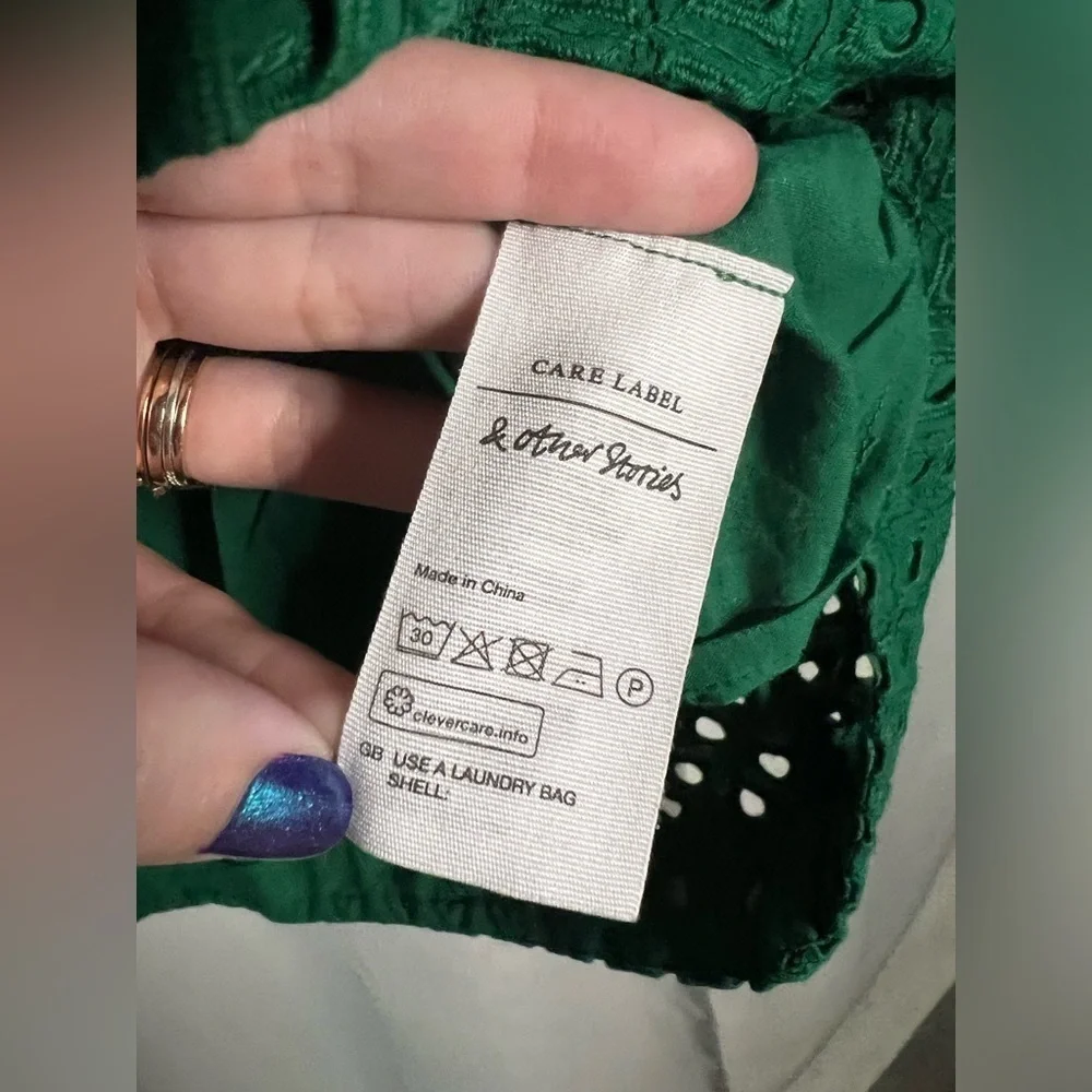 Anthropologie & Other Stories Green Eyelet Short Sleeve Dress 6